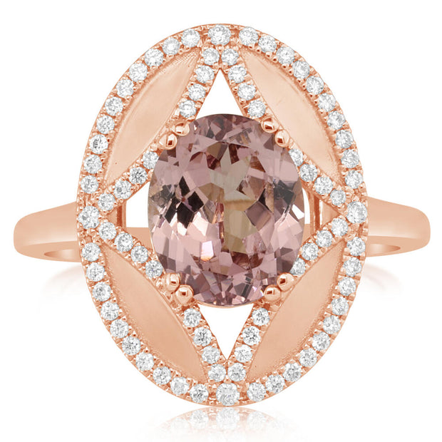 14K Rose Gold Lotus Garnet/Diamond Ring