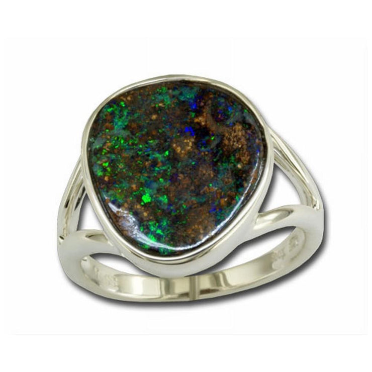 Silver Opal Boulder Small Stone Ring