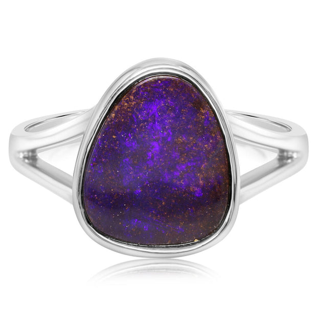 Silver Opal Boulder Small Stone Ring