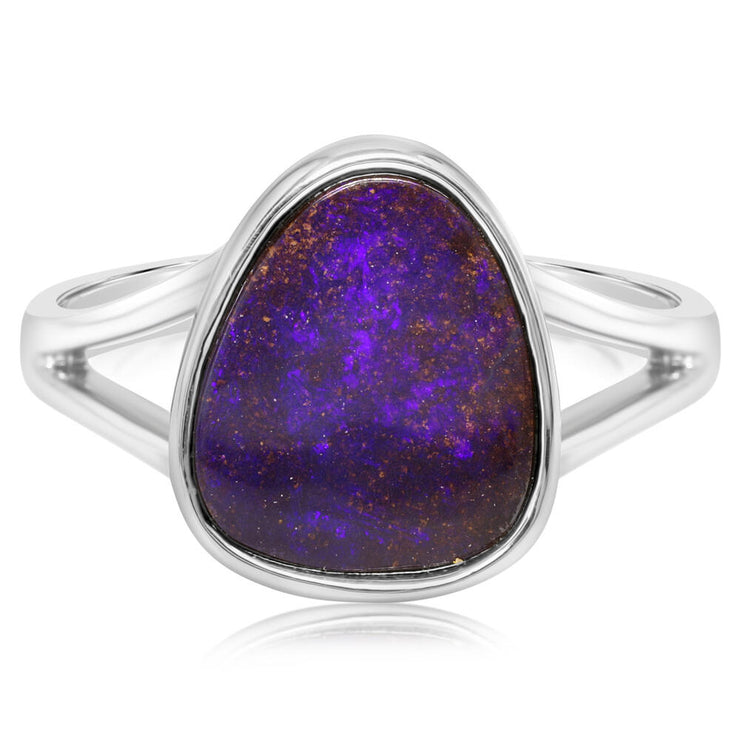 Silver Opal Boulder Small Stone Ring