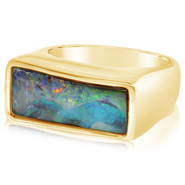 14K Yellow Gold Boulder Opal Gents Ring