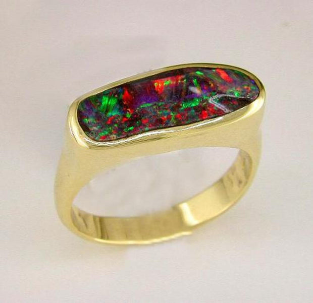14K Yellow Gold Boulder Opal Gents Ring