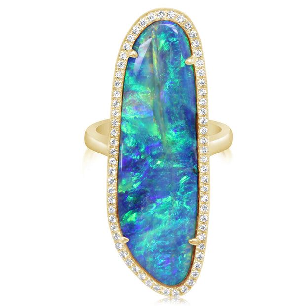 18K Yellow Gold Australian Boulder Opal/Diamond Ring