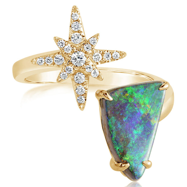 14K Yellow Gold Australian Boulder Opal/Diamond Star Ring