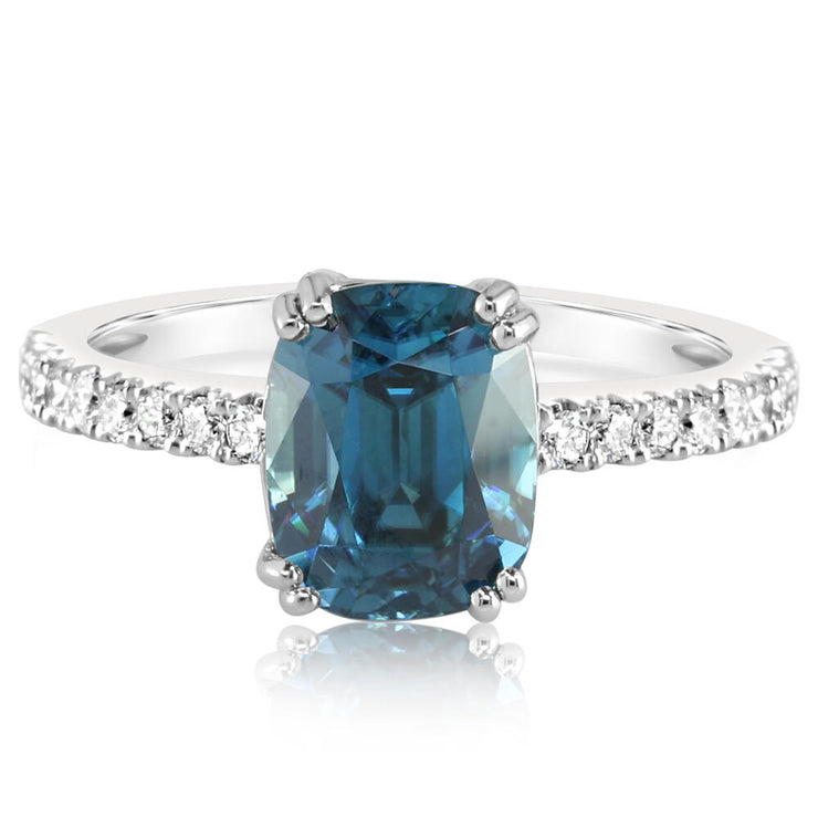 Platinum Blue Zircon/Diamond Ring