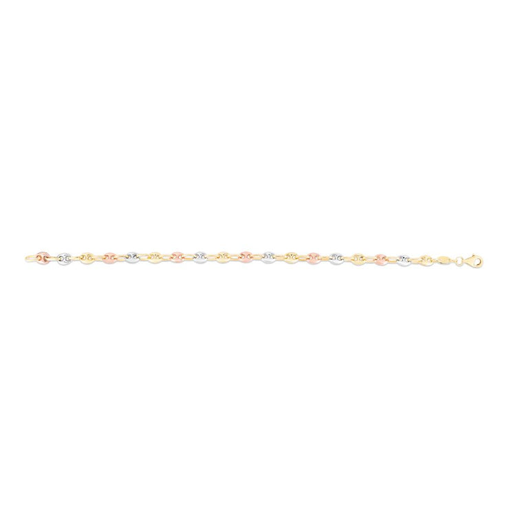 14K Tri-color Gold Puffed Mariner Link Anklet