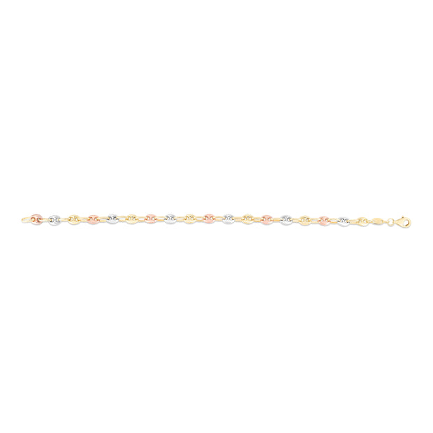 14K Tri-color Gold Puffed Mariner Link Necklace