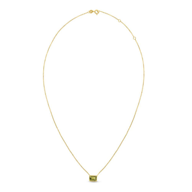 14K Gold Emerald Cut Peridot Necklace