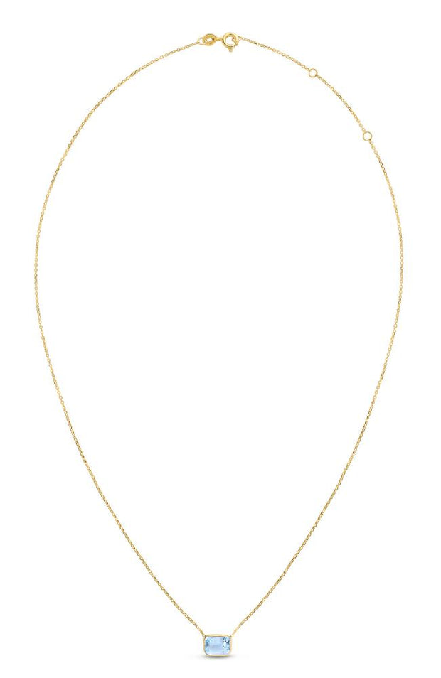 14K Gold Emerald Cut Blue Topaz Necklace