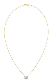 14K Gold Emerald Cut Blue Topaz Necklace