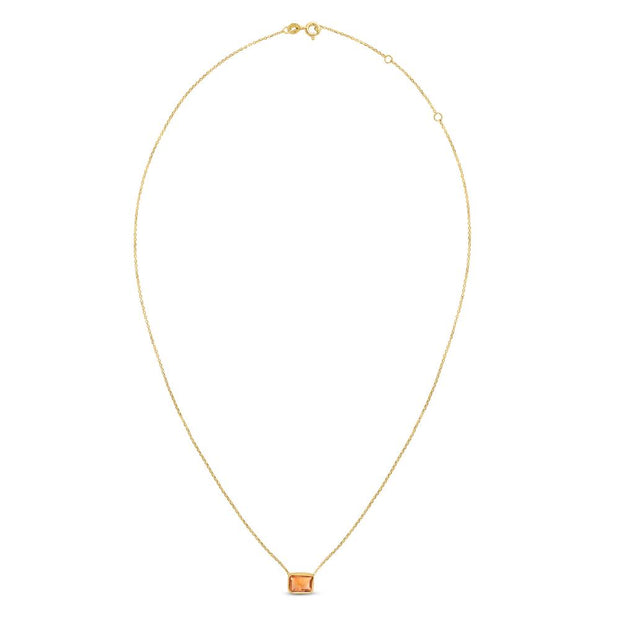 14K Gold Emerald Cut Citrine Necklace