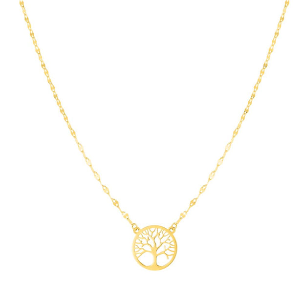 14K Gold Tree of Life on Mirror Chain Necklace