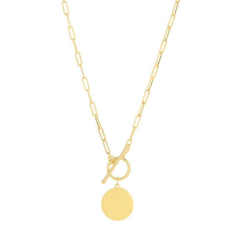 14K Paperclip Disc Toggle Necklace