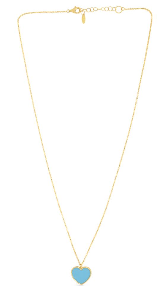 14K Gold Turquoise Paste Heart Necklace