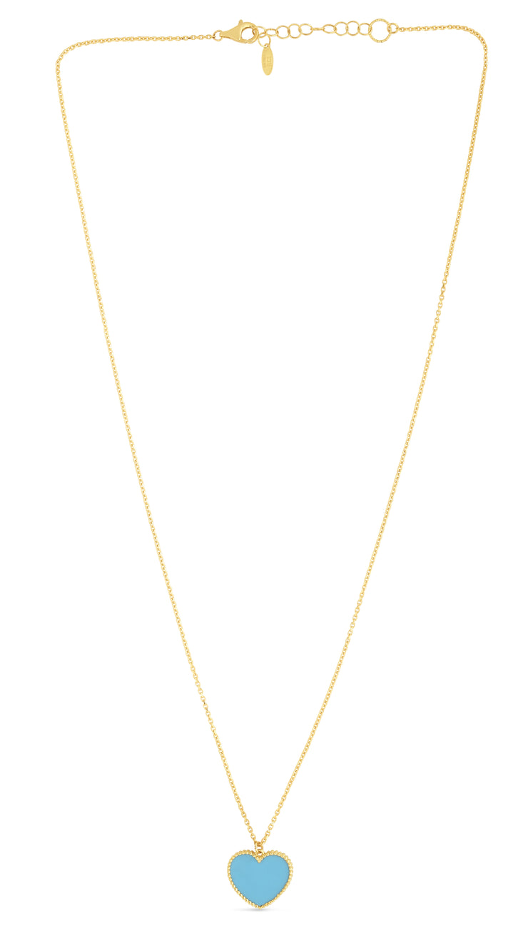 14K Gold Turquoise Paste Heart Necklace