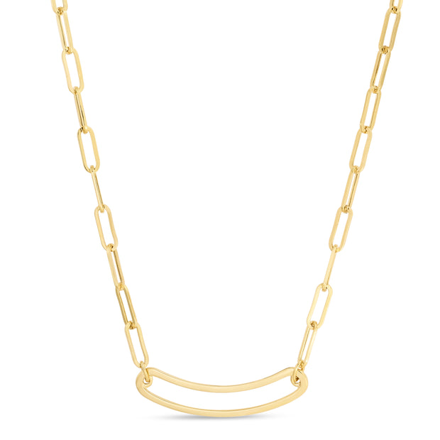 14K Paperclip Curved Open Bar Necklace