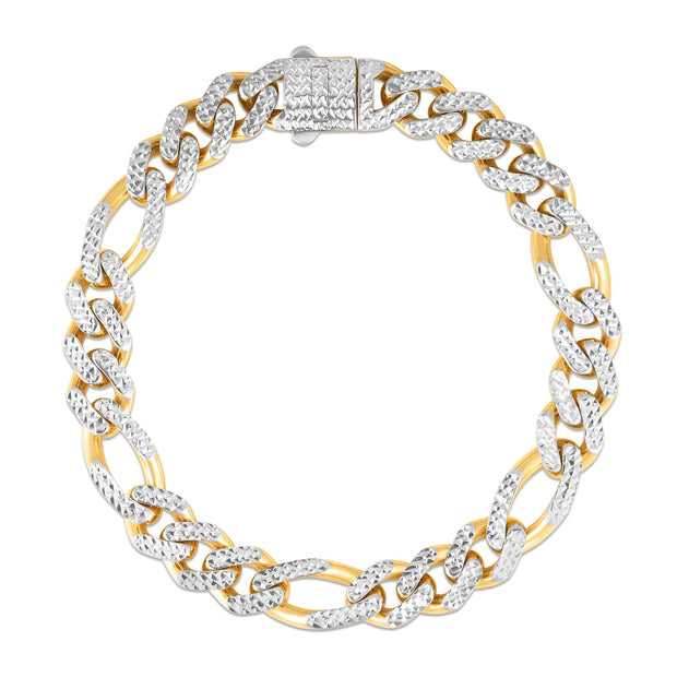 14K 9.5mm White Pave Modern Lite Figaro Chain