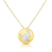 14K Gold Cat Mother of Pearl Necklace