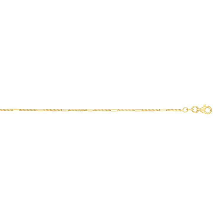 14K Gold 1.3mm Polished Bar Station Saturn Chain