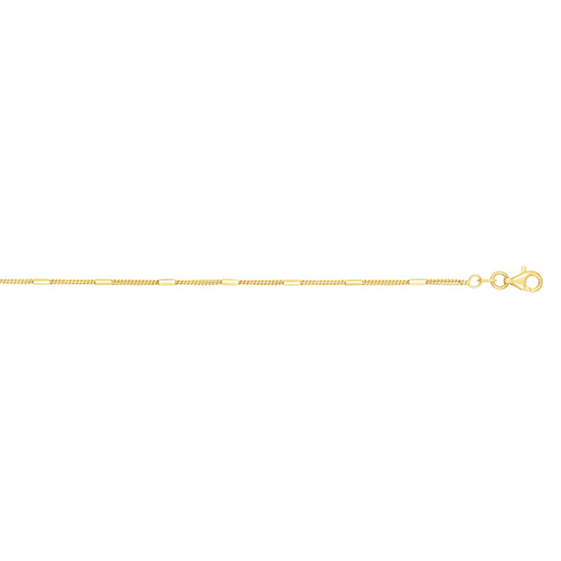 14K Gold 1.3mm Polished Bar Station Saturn Chain