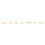14K Tri-color Gold Polished Cube & Cross Bracelet