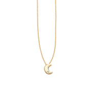 14K Gold .005ct Diamond Moon Necklace