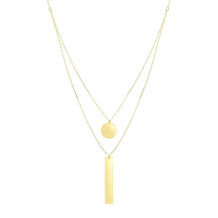 14K Gold Polished Circle & Bar Multi-Strand Necklace