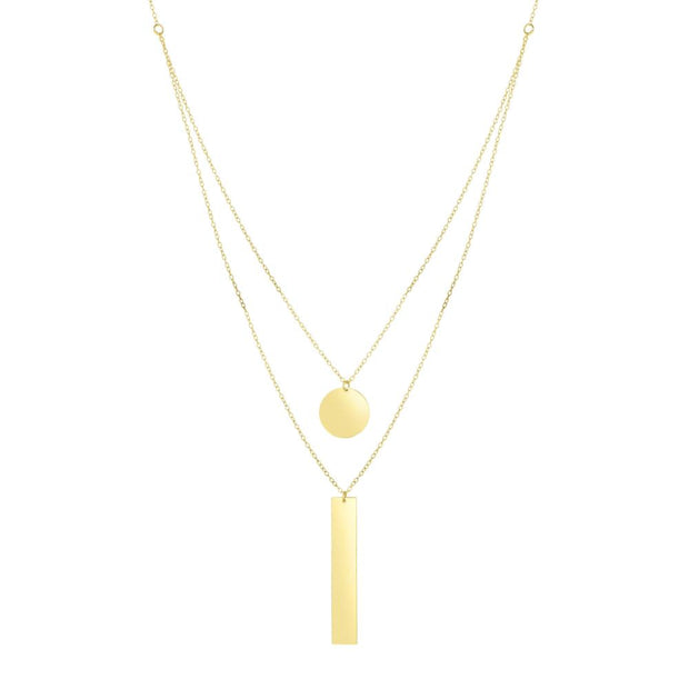 14K Gold Polished Circle & Bar Multi-Strand Necklace