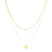 14K Gold Polished Heart & Mirror Chain Multi-Strand Necklace