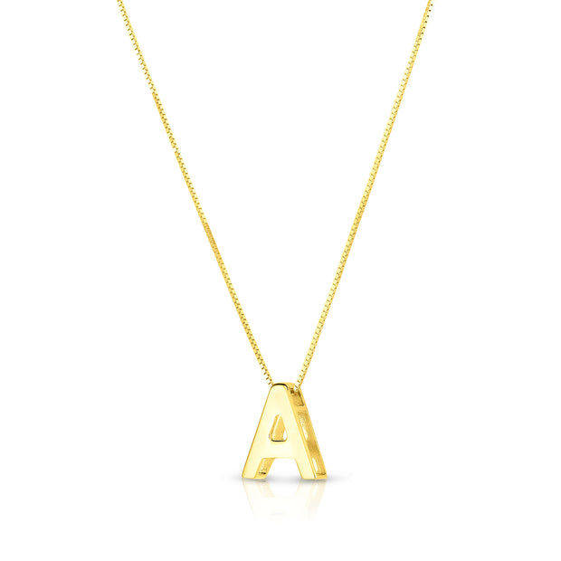 14K Gold Block Letter Initial A Necklace