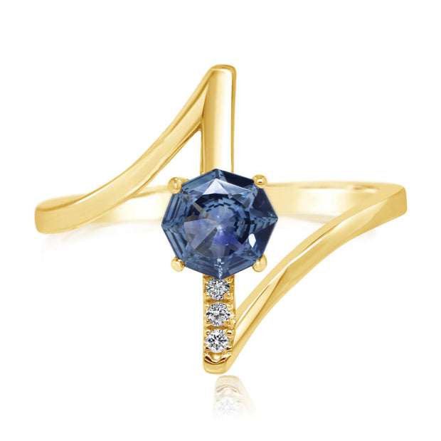 14K Yellow Gold 5.5 mm Octagon Montana Sapphire/Diamond Ring