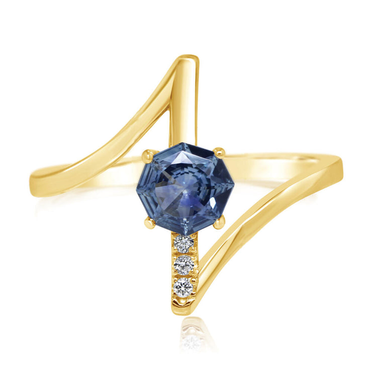 14K Yellow Gold 5.5 mm Octagon Montana Sapphire/Diamond Ring