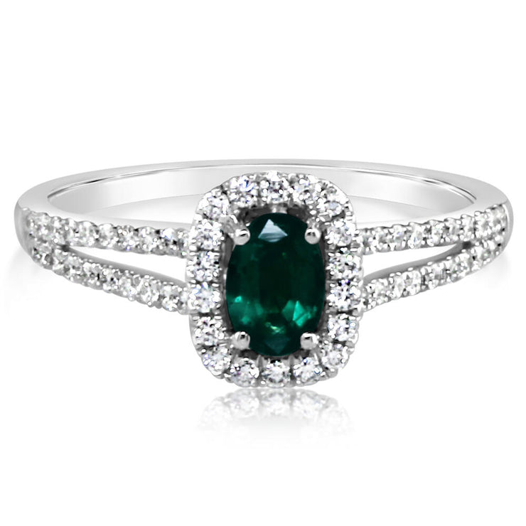 14K White Gold Emerald/Diamond Ring
