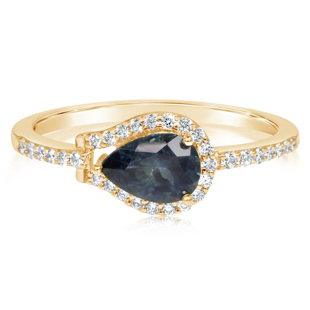 14K Yellow Gold Montana Sapphire/Diamond Ring
