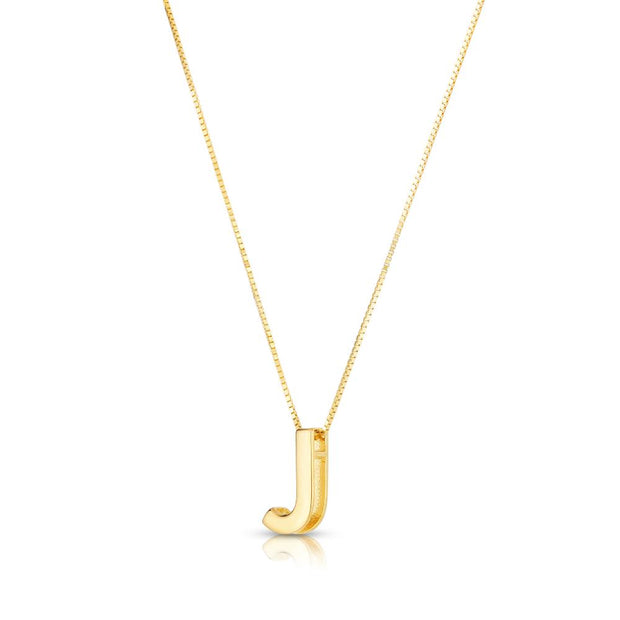 14K Gold Block Letter Initial J Necklace