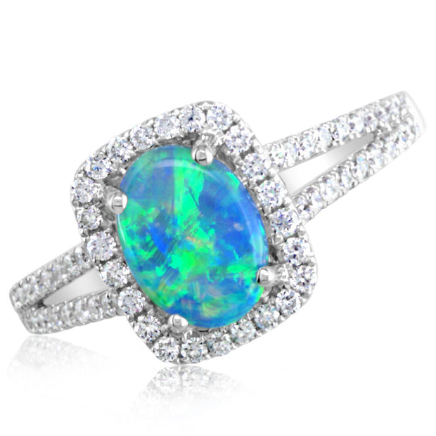 14K White Gold Australian Opal/Diamond Ring