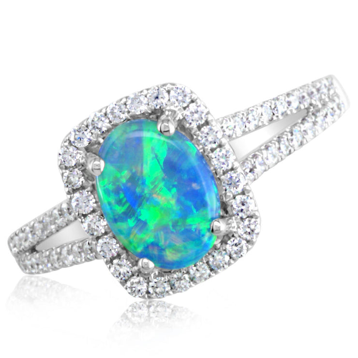 14K White Gold Australian Opal/Diamond Ring