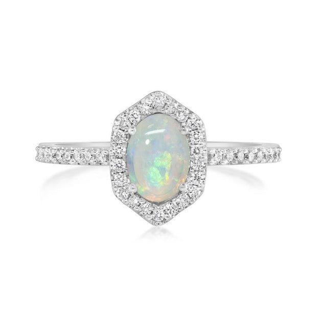 14K White Gold Australian Opal/Diamond Ring