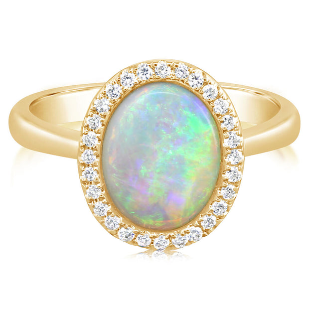 14K Yellow Gold Australian Opal/Diamond Ring