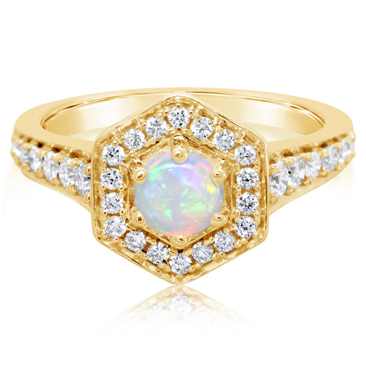 14K Yellow Goldaustralian Opal/Diamond Ring