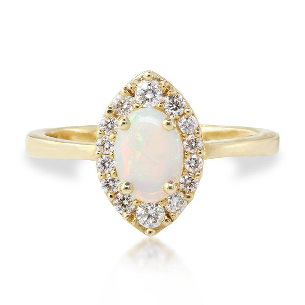 14K Yellow Gold Australian Opal/Diamond Ring