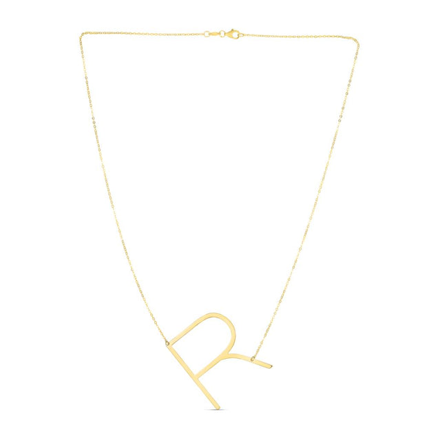 14K Gold Large Initial R Necklace
