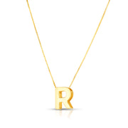 14K Gold Block Letter Initial R Necklace