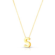 14K Gold Block Letter Initial S Necklace