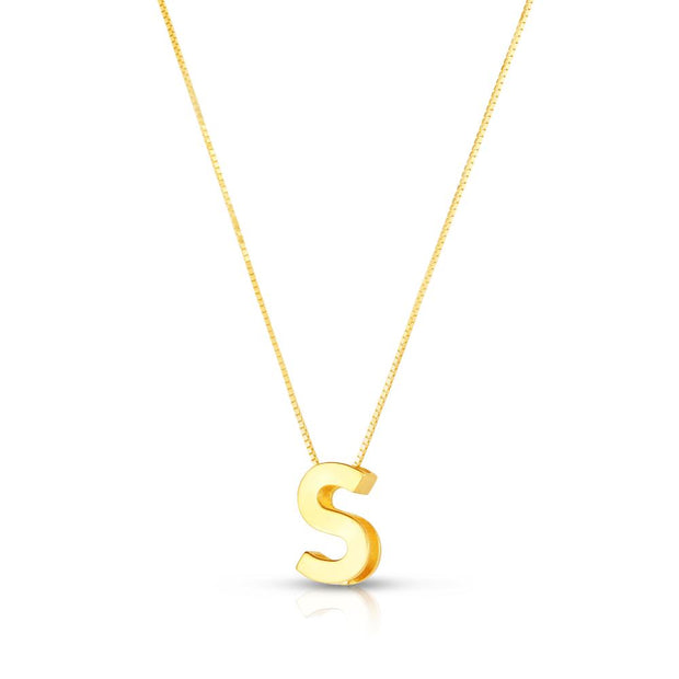 14K Gold Block Letter Initial S Necklace