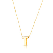 14K Gold Block Letter Initial T Necklace