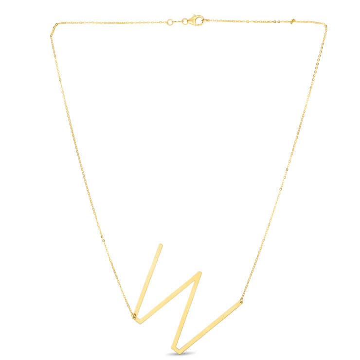 14K Gold Large Initial W Necklace