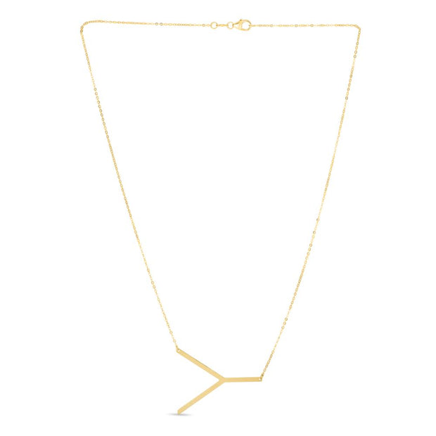 14K Gold Large Initial Y Necklace