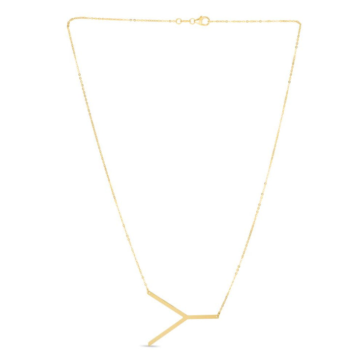14K Gold Large Initial Y Necklace