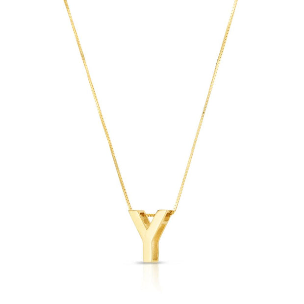 14K Gold Block Letter Initial Y Necklace